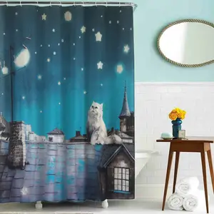 100% polyester new design cat custom printed curtain bath mat set waterproof 3d bathroom shower curtains