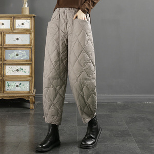 Harem Pants Black Diamond Quilted Thick Windproof Warm Loose Casual Pants For Women - Product Image 3