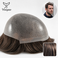 Prothèse capillaire pour homme en PU intégral, ultra-fine, avec cheveux humains injectés, système de remplacement capillaire 0,08 mm