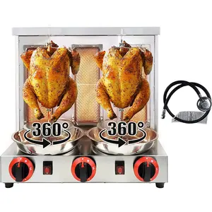 Asador de pollo rotativo de gas con cuerpo de acero inoxidable, máquina comercial Shawarma LPG de 3 quemadores, fabricante de Kebab Doner