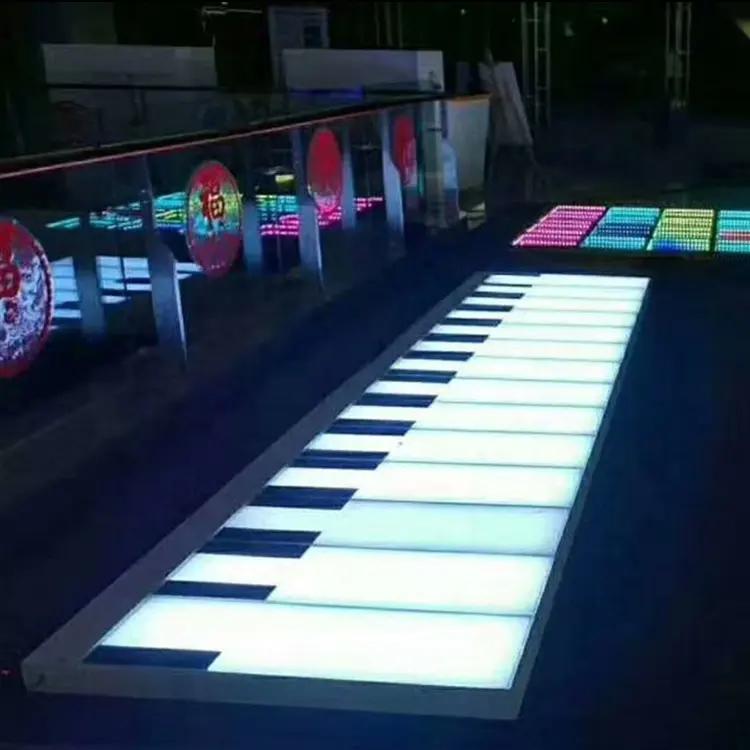 商業用屋外フローリングピアノ形状音楽色変更LEDインタラクティブダンスフロア
