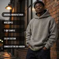 Sweat à capuche surdimensionné en coton tricoté épais Heather personnalisé 460 GSM avec épaules tombantes et poche kangourou côtelée pour homme, style streetwear