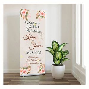 Bannière rétractable pour décorations florales de mariage, impression numérique, support de bannière déroulante, panneau de bienvenue, accessoire d'affichage - Product Image 1