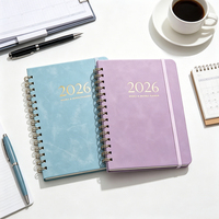 Agenda Semanal y Mensual 2026, Cuaderno Espiral con Cubierta de Cuero PU, Tapa Dura, Morado y Azul