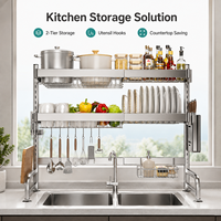 Égouttoir à vaisselle en acier inoxydable 304 à 2 niveaux pour évier, support de rangement pour assiettes, bols, couteaux, planches à découper et ustensiles