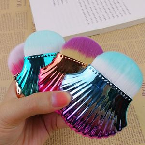 Pinceau de maquillage plat et oblique multicolore, poils en nylon, manche en plastique, applicateur de maquillage pour le visage - Product Image 3