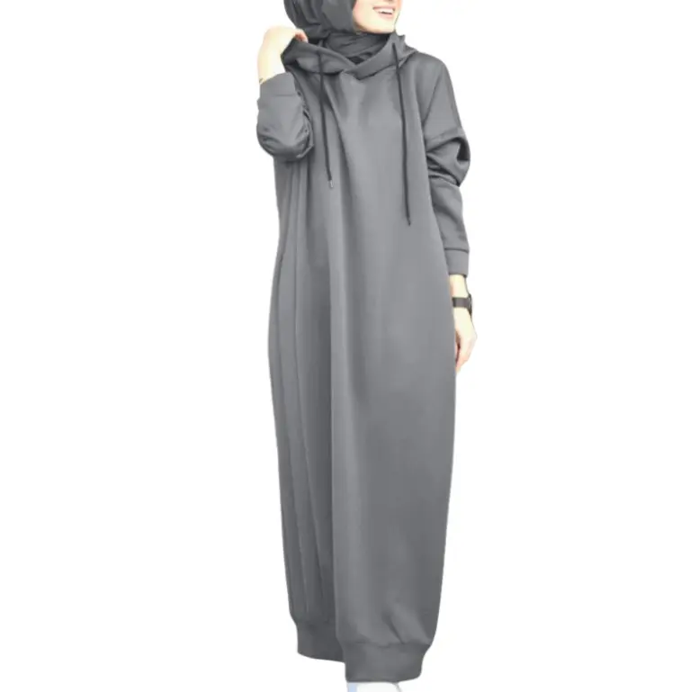 2023 Women's Sweatshirt Dress 2022 Stylish Hoodies Long Sleeve Maxi Dress Female Casual Solid Hooded Muslim Vestidos Robe