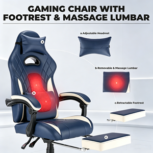 Chaises de Gamer Bleues en Gros au Meilleur Prix - <span class=keywords><strong>Black</strong></span> <span class=keywords><strong>Friday</strong></span> - Angle Réglable - Pivotant à 360 Degrés - Chaise de Jeu avec Repose-Pieds - Product Image 5