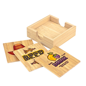 Posavasos Personalizados con Logotipo, de Bambú, Sublimados, al por Mayor, Económicos, Cuadrados, Ecológicos, de 9.5 cm de Diámetro y 5 mm de Grosor - Product Image 1