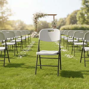 كراسي حديقة حديثة بيضاء قابلة للطي من البولي إيثيلين عالي الكثافة، محمولة وخفيفة الوزن للحدائق والمناسبات وحفلات الزفاف والعشاء - Product Image 1