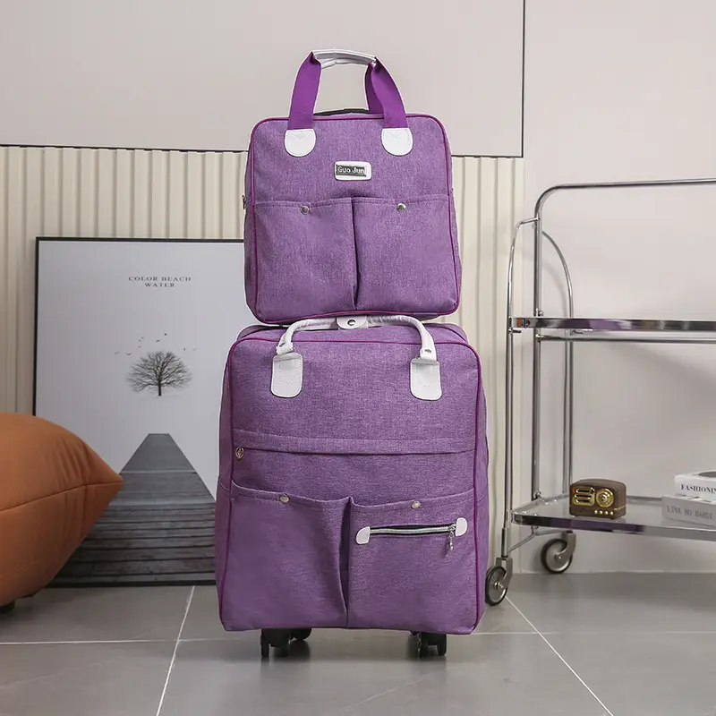 Lichtgewicht 2-delige Handbagage Spinner Set Modieuze Unisex Travel Trolley Tas Softside Koffers En Draagtas