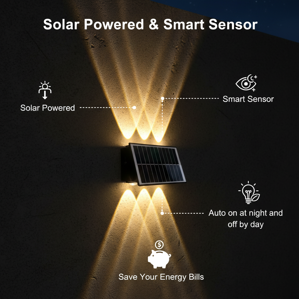 6-Head Solar Wall Light Telescope Design Black Button Switch + Light Control IP65 Waterproof For Outdoor Garden Building · image 2