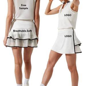 Hochwertige weiße Golf röcke Zweiteiliges Mini-Tennisrock-Set Damen Sportswear V-Ausschnitt Ärmelloser Rock Hochwertiger Tennis anzug - Product Image 1