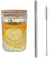 Offre Spéciale 16oz clair Large Bouche Boba Thé Potable Verre Mason Bocaux Avec bambou Couvercle De Paille