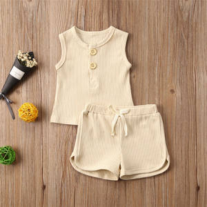 4345 Summer Toddler <strong>Kids</strong> Ribbed Clothing Outfits 2PCS Children's <strong>Cotton</strong> Sleeveless Top+<strong>Shorts</strong> Baby Girls boys Clothes Cute Set - Product Image 2