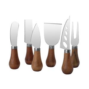 Stainless Steel Cheese Knife Set Acacia Wood Handle 6 Piece Durable Kitchen Tool For Cheese Butter Pizza Serving - Product Image 1