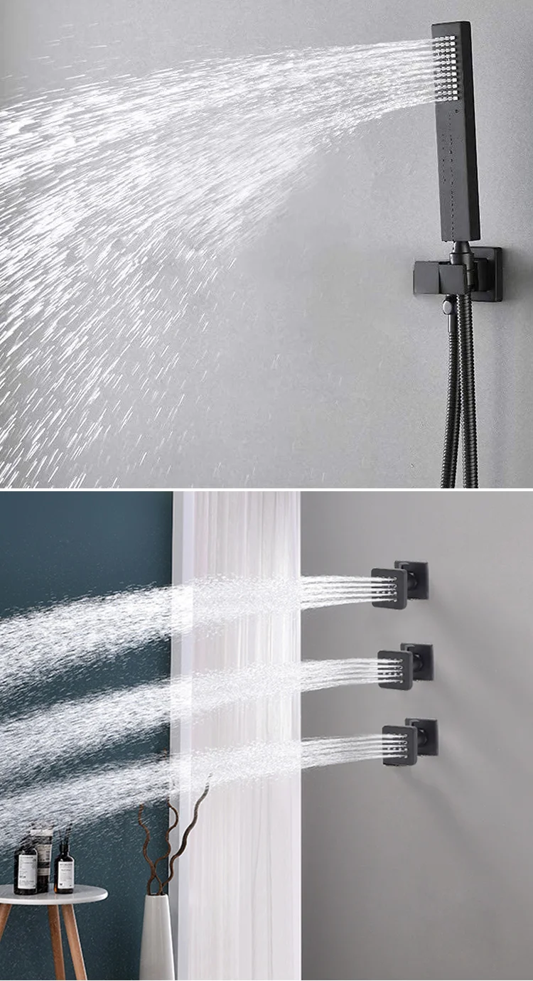 shower set black in wall mounted Bathroom taps brass kits rain rainfall showerset mixer faucet set bathroom fixtures set black