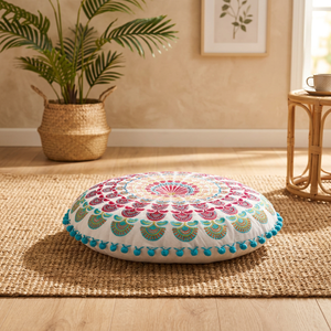 Coussin de siège brodé indien coloré, oreiller rond pour le sol, Mandala - Product Image 3