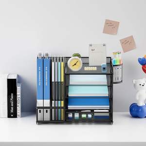 Office Desk Organizer with Upright File <b>Holder</b> 4-Tier Mesh <b>Letter</b> Paper Tray Desk Organizer Desktop FILE ORGANIZER - Product Image 2