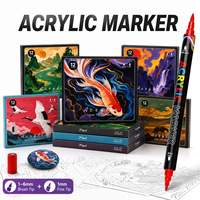 Marqueurs acryliques à double pointe scintillants 12 couleurs, stylos pinceaux à base d'eau, corps holographique, étui en PP, artisanat DIY OEM