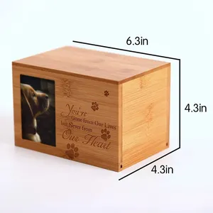 照片宠物纪念骨灰盒美国礼品来样定做黄色木猫盒标志竹宠物骨灰盒