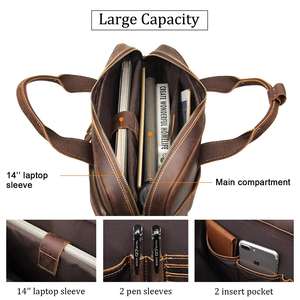 Sac de messager d'affaires de luxe pour hommes sac à main à bandoulière de bureau en cuir de créateur pour hommes porte-documents de voyage en cuir Crazy Horse - Product Image 4