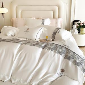 Thương Hiệu Mới 100S Áo Lyocell Mỹ Đen Hoa Thêu Đơn Giản Phong Cách Rừng Ánh Sáng Sang Trọng Bốn Mảnh Bộ Đồ Giường Màu Trắng Bộ - Product Image 4