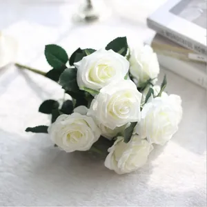 玫瑰花束人造花玫瑰盒De Fleurs丝绸混色保存真触摸镀金10头白色