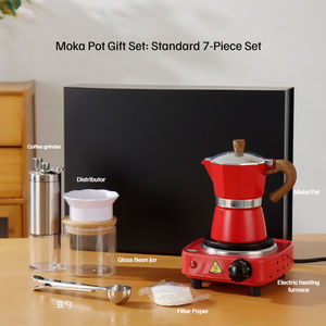 Coffret Cadeau Premium 7 Pièces pour Cafetière Moka avec Logo Personnalisable, Ensemble <span class=keywords><strong>de</strong></span> Machine à <span class=keywords><strong>Café</strong></span> avec Plaque Chauffante Électrique et Moulin à <span class=keywords><strong>Café</strong></span> pour Utilisation Mondiale - Product Image 4