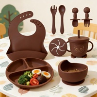 Juego de Vajilla de Silicona para Bebé, Diseño Clásico Personalizado, Grado Alimenticio, Ecológico, No Tóxico, Incluye Plato, Tazón, Cuchara, Tenedor