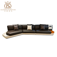 Ensemble de canapés en cuir en forme de L de style italien moderne minimaliste BS, de haute qualité, luxe léger, haut de gamme, pour villas, salons