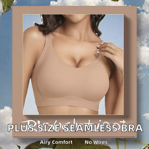 Sujetador de punto fino para mujer, talla grande, cómodo para uso diario, sin aros, copa 3/4, con tirantes ajustables, sin espalda, sin costuras, transpirable, liso. - Product Image 2