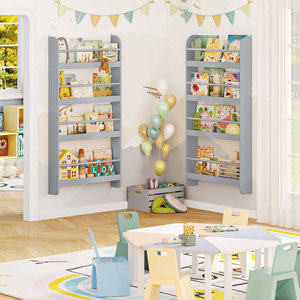 Wall Mounted Modern Durable Bookshelf Engineered Wood 4 <strong>Shelves</strong> Gently Curved <strong>Edges</strong> Toys Organizer Storage Kids <strong>Living</strong> Furniture - Product Image 2