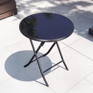 <b>Outdoor</b> Diameter 60cm Black Ripple Pattern Tempered Silk-screen Printed Glass Folded <b>Round</b> <b>Table</b> for Leisure Garden - Product Image 1