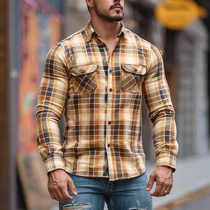 2025 Spring New Style Men's Youth Casual <strong>Check</strong> Print Thick Cotton Inner-<strong>Lined</strong> Pockets Long-Sleeved <strong>Shirt</strong> - Product Image 2