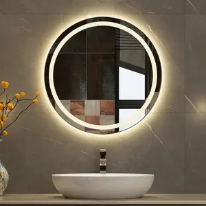 Round Bath Mirrors Round Hollywood Decor Wall Mounted Large Bath Mirrors Makeup Vanity Led Smart Mirror For Home Strip Hotel Bathroom Decoration