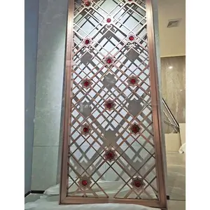 Aluminum Screen Partition & Room Divider Brushed Red Bronze With Red Crystal Glass
