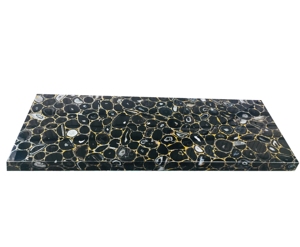 Dalles <span class=keywords><strong>de</strong></span> pierre gemme d'agate noire naturelle rétro-éclairées stratifiées avec le panneau <span class=keywords><strong>en</strong></span> <span class=keywords><strong>verre</strong></span> translucide soutenant T20mm poli - Product Image 1