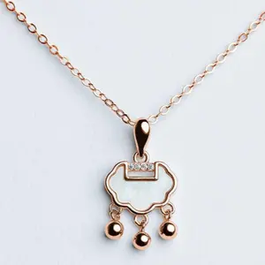 Inspired stainless steel jewelry Timeless feminine Romantic Longevity lock pendant Gold plated silver necklace mother and baby