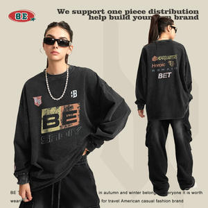 2025 Be Men's Clothing American Trendy Pure Cotton Loose Racing <span class=keywords><strong>Element</strong></span> Camiseta de manga larga lavada para primavera y otoño para jóvenes - Product Image 4