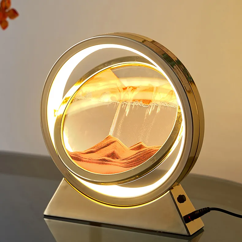 Hot New Colorful 360 Rotation Hourglass Quick Sand Bedside Table Light Remote Control USB Rechargeable LED 3D Quicksand Art Lamp