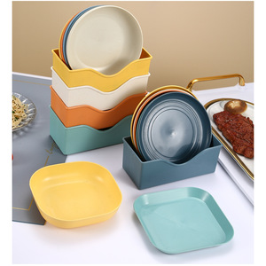 Wheat Straw Dish <b>Set</b> Round Solid Color Plate for Picnic and Dining Tables - Product Image 3