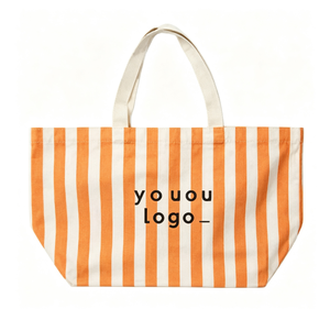 Sac fourre-tout en toile de coton personnalisé avec logo, grand format, pour femme, vert menthe, à rayures, pour la plage, le quotidien, cadeau - Product Image 1