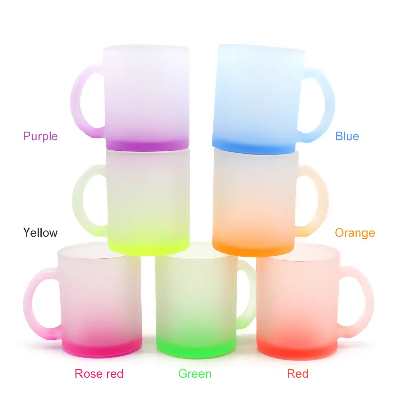 RubySub التدرج اللون 11oz متجمد مخصص التسامي أكواب قهوة زجاجية الزجاج كوب