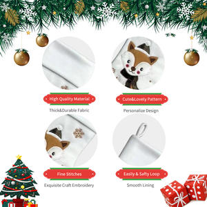Calza di Natale Bianca Ricamata con Motivo Volpe e Renna, Campione Gratuito, Bestseller per il Mercato Francese 2026, per Decorazioni Festive - Product Image 3