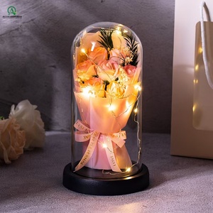 Bouquet di Fiori <span class=keywords><strong>Artificiali</strong></span> in Cupola di Vetro, Luce Notturna, Regalo per San Valentino, Migliore Amica, Laurea, Decorazione Natalizia - Product Image 3