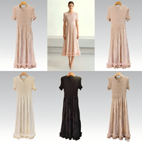 Robe plissée de luxe Miyake pour femme, texture géométrique élégante, couleur unie, minimaliste, manches courtes, robes de mode boutique, ODM OEM