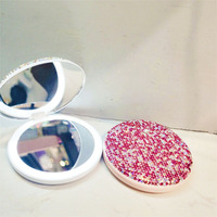Miroir de maquillage strass LED rechargeable double face pliable rond Portable miroir de poche de voyage écran tactile en verre de courtoisie portable