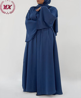 Couleur unie Kaftan islamique robe arabe vêtements femmes marocaines robe musulmane Bule crêpe turc tunique Dubai robe Abaya