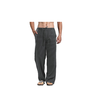 Pantalones Deportivos Casuales de Lino y Algodón para Hombre, Corte Recto, Estilo Canvas, Cintura Media, Cierre de Cremallera, Antiarrugas, Tinte Liso, 2026 - Product Image 1